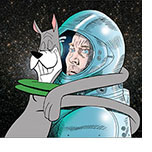 Brad Pitt and Astro the dog from The Jetsons in a spoof of Ad Astra