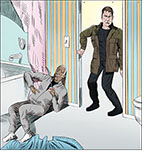 Gerard Butler saving Morgan Freeman who has fallen in the bathroom in a spoof of Angel Has Fallen