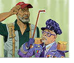 A spoof of the film Da 5 Bloods with actor Delroy Lindo saluting Director Spike Lee dressed up as a colorful General