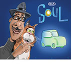 Spoof of the Pixar animated film Soul where the main caharcter Joe and the cat Mr. Mittens are selling a Kia Soul automobile.