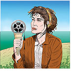 Spoof of the film Summerland with star Gemma Arterton by the British seaside holding an ice cream cone which holds a melting reel of film.
