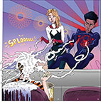 Spoof of the film Spider-Man: Across the Spiderverse with the characters Gwen Stacy and Miles Morales onscreen shooting their wet, white webbing with a 'Splooooge' sound effect into the face of a young male moviegoer eating popcorn in the audience.