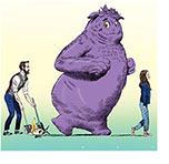 Spoof of the family film IF with Cal (Ryan Reynolds) cleaning up Marsmallow Man (John Krasinski) from the ground with a broom and a scoop like he's a turd left behind by the massive plushcreature Blue (Steve Carell) who's smiling as he looks back while following Bea (Cailey Fleming.)