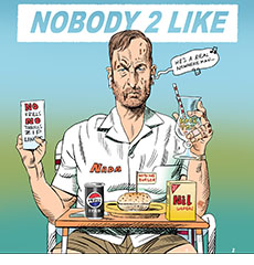 Cartoon spoof of the action film Nobody 2 retitled Nobody 2 Like showing lead character Hutch Mansell (Bob Odenkirk) seated in a poolside chair holding a Mocktail in one hand and a vacation brochure promising No Frills, No Thrills, Zip Lines. in front of him on a tray is a meal of a Nothingburger, Pepsi Zero, and Nil Wafers and from his AirPods float the words from a Beatles song, 'He's a real Nowhere man.'