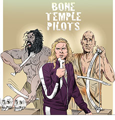 Cartoon spoof of the sci-fi horror film 28 Years Later: The Bone Temple depicting three of the lead characters, Samson (Chi Lewis-Parry), Sir Jimmy Crystal (Jack O'Connell), and Dr. Kelson (Ralph Fiennes) as a rock band called Bone Temple Pilots playing instruments made of bones.