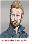 Caricature of Alexander Skarsgård as Randall Flagg in The Stand.