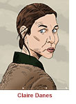Caricature of Claire Danes as author Aggie Wiggs in the Netflix television psychological thriller The Beast in Me.
