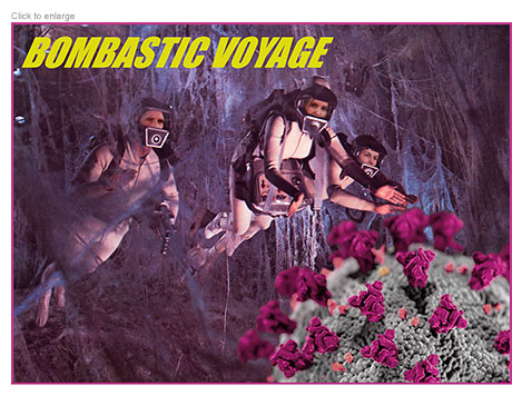 Mike Pence, Ivanka Trump and Jared Kushner as micronauts fighting the coronavirus in a spoof of Fantastic Voyage entitled Bombastic Voyage